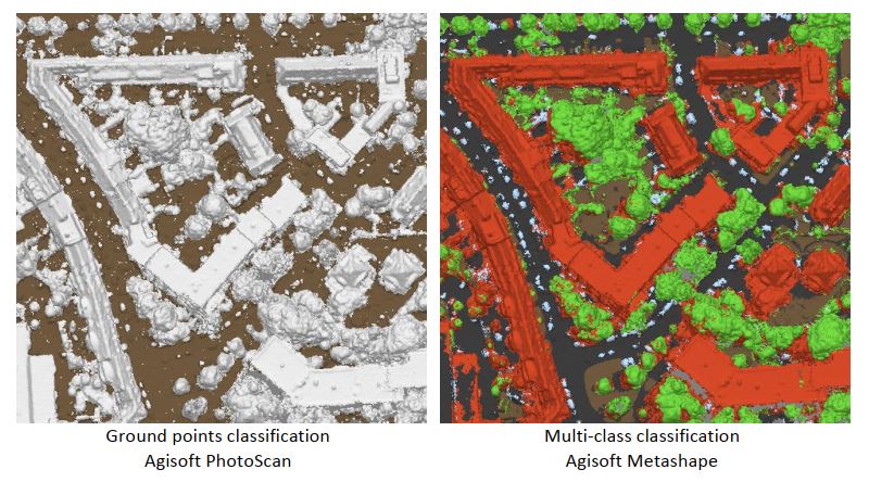 Za pomocą Agisoft Metashape Professional możliwa jest Automatyczna wieloklasowa klasyfikacja gęstej chmury